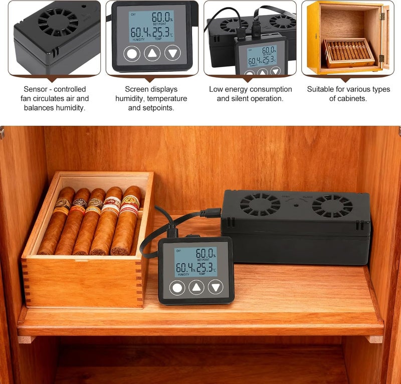 ronfnea Electric Cigar Humidifier for Cigar Humidor Box - Dual-Fan Sensor-Controlled + LCD Humidity & Temperature Display, Multi-Device Connection Supported, for 40-180 Cigars 1V1 - Image 5